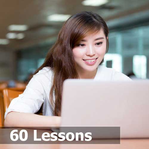 Một nữ sinh viên châu Á đang học nói tiếng Anh trực tuyến với giáo viên bản ngữ ESL. Bài học G3-60